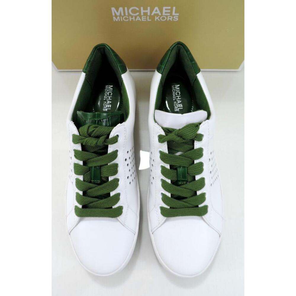 Michael Kors Poppy Lace Up Platform Sneaker Leather Optic White / Green - Picture 6 of 8